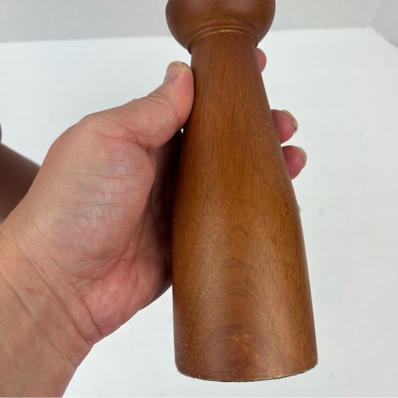 MCM style teak wood 10” pillar candlestick set(2) - Picture 7 of 11